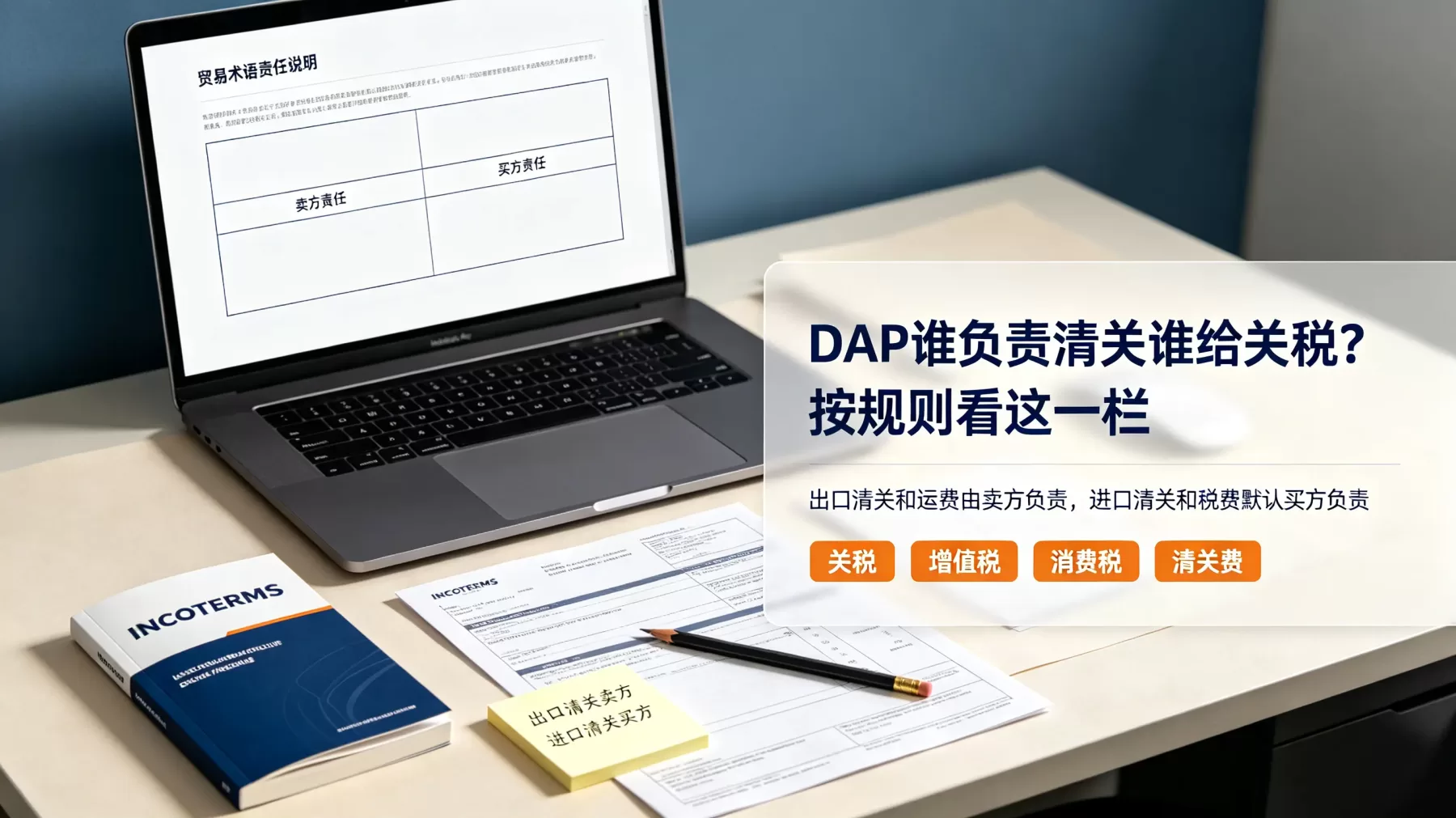 按 INCOTERMS 2020,DAP 默认由买方承担进口清关、关税和增值税