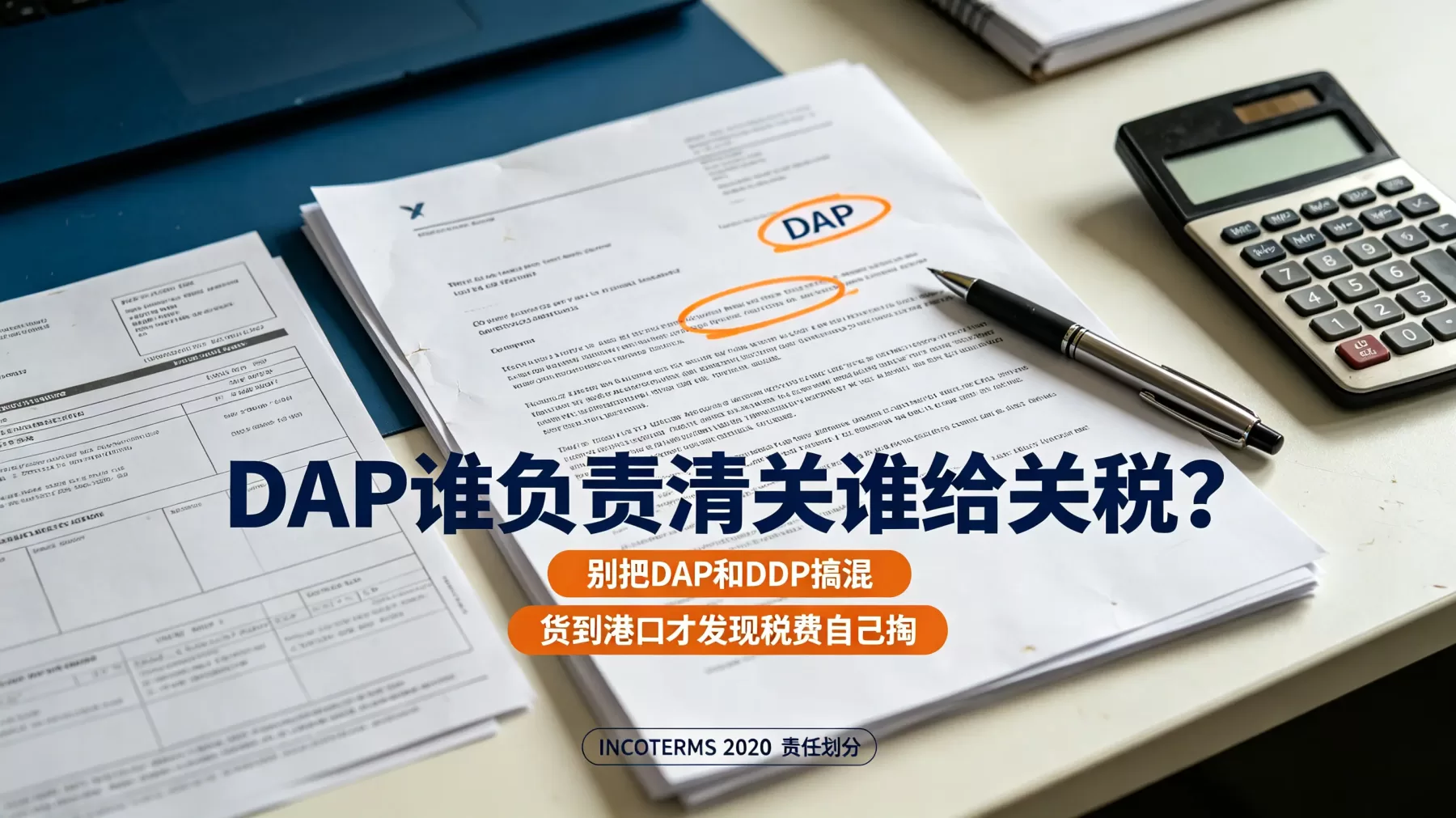 DAP 条款不是简单送货到门,进口清关和关税责任要提前写清楚 DAP 谁负责清关谁给关税,国际贸易合同与报关单桌面实拍