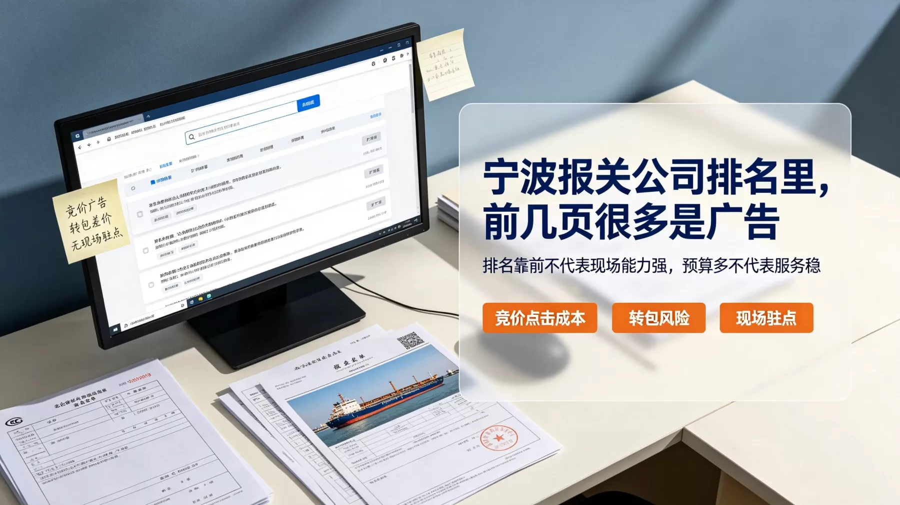 前几页很多是竞价广告,真正有现场能力的报关行不一定排在前面