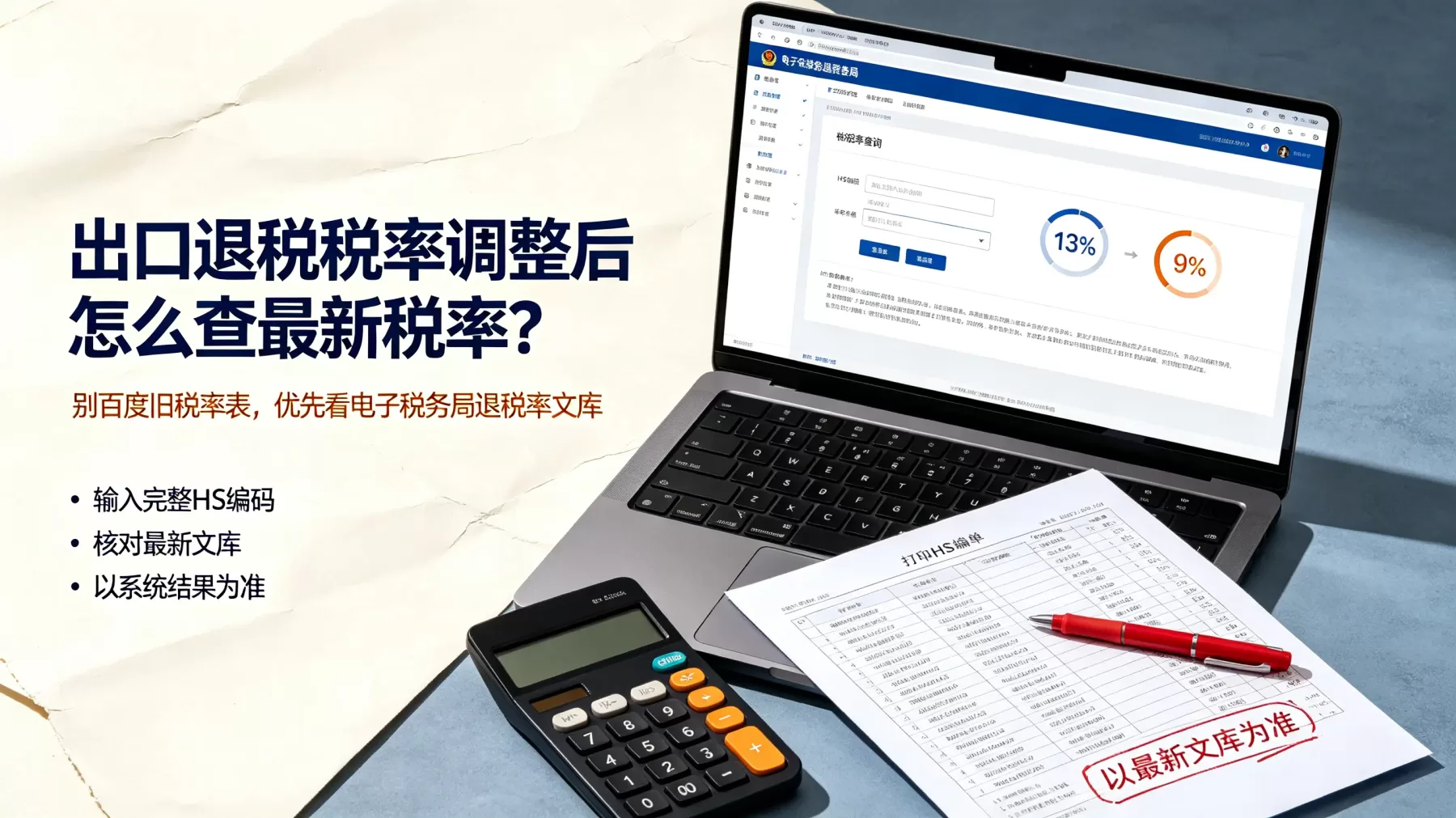 查询最新税率优先看电子税务局退税率文库,不要依赖旧税率表