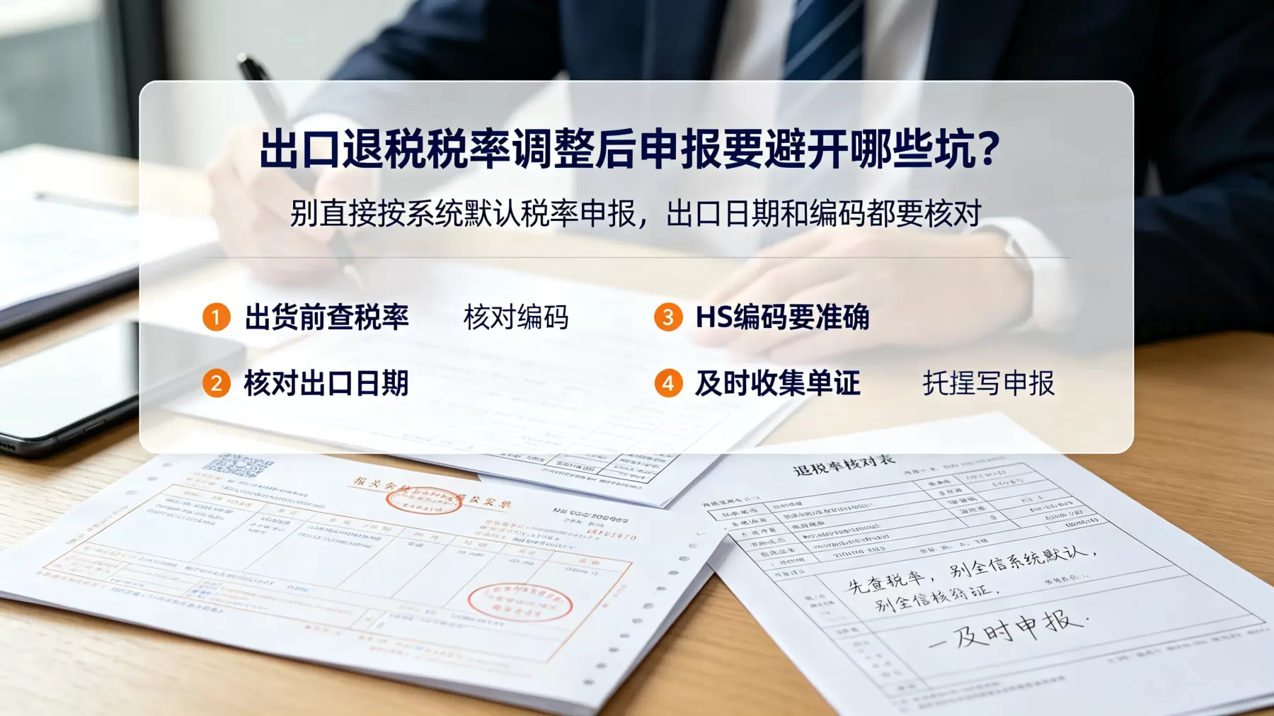 申报前要核对 HS 编码、出口日期、适用税率,别直接按系统默认申报