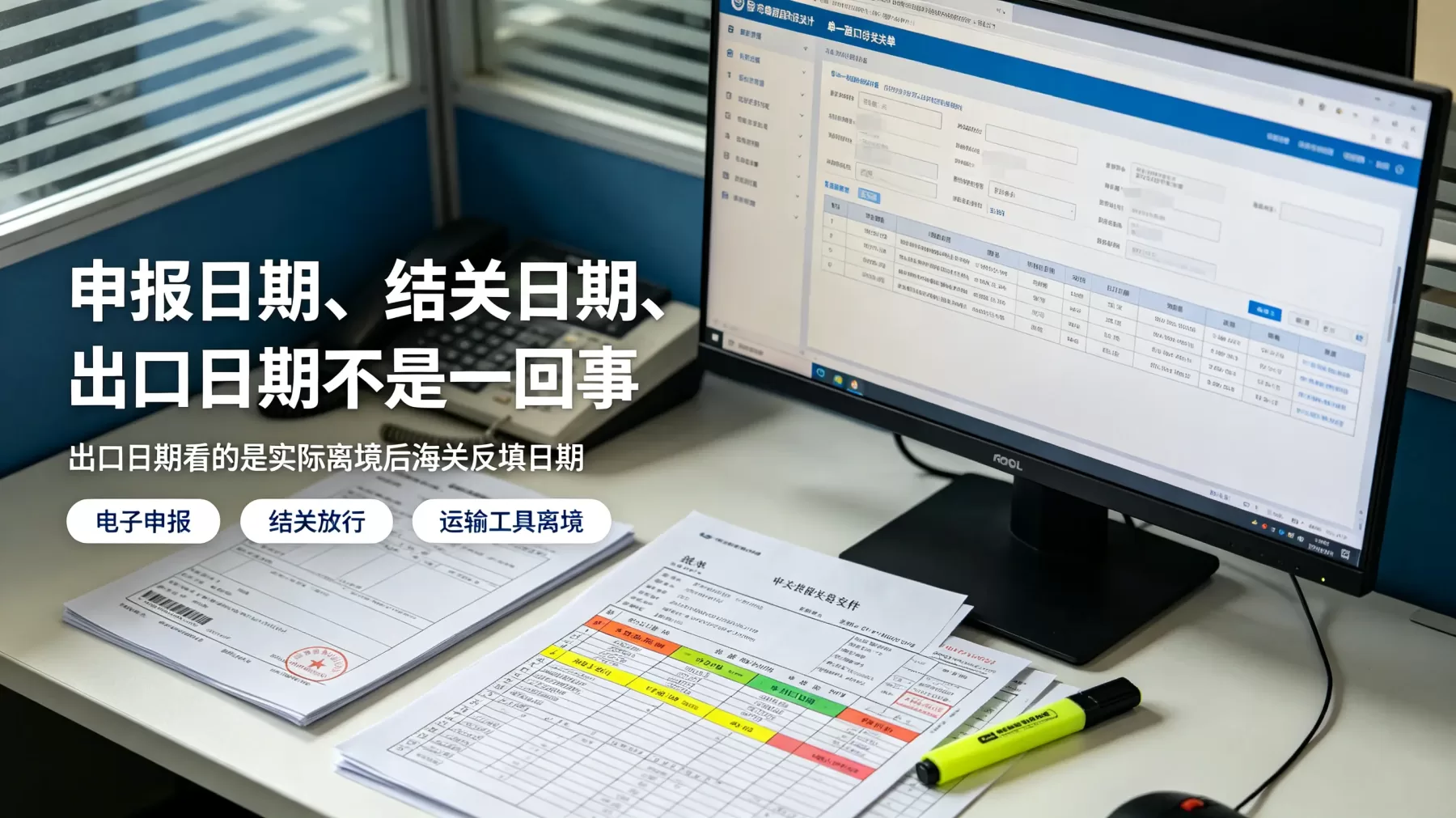 申报日期是提交电子数据的日期,结关日期是海关放行日期,报关单上的出口日期看的是实际离境后海关反填日期
