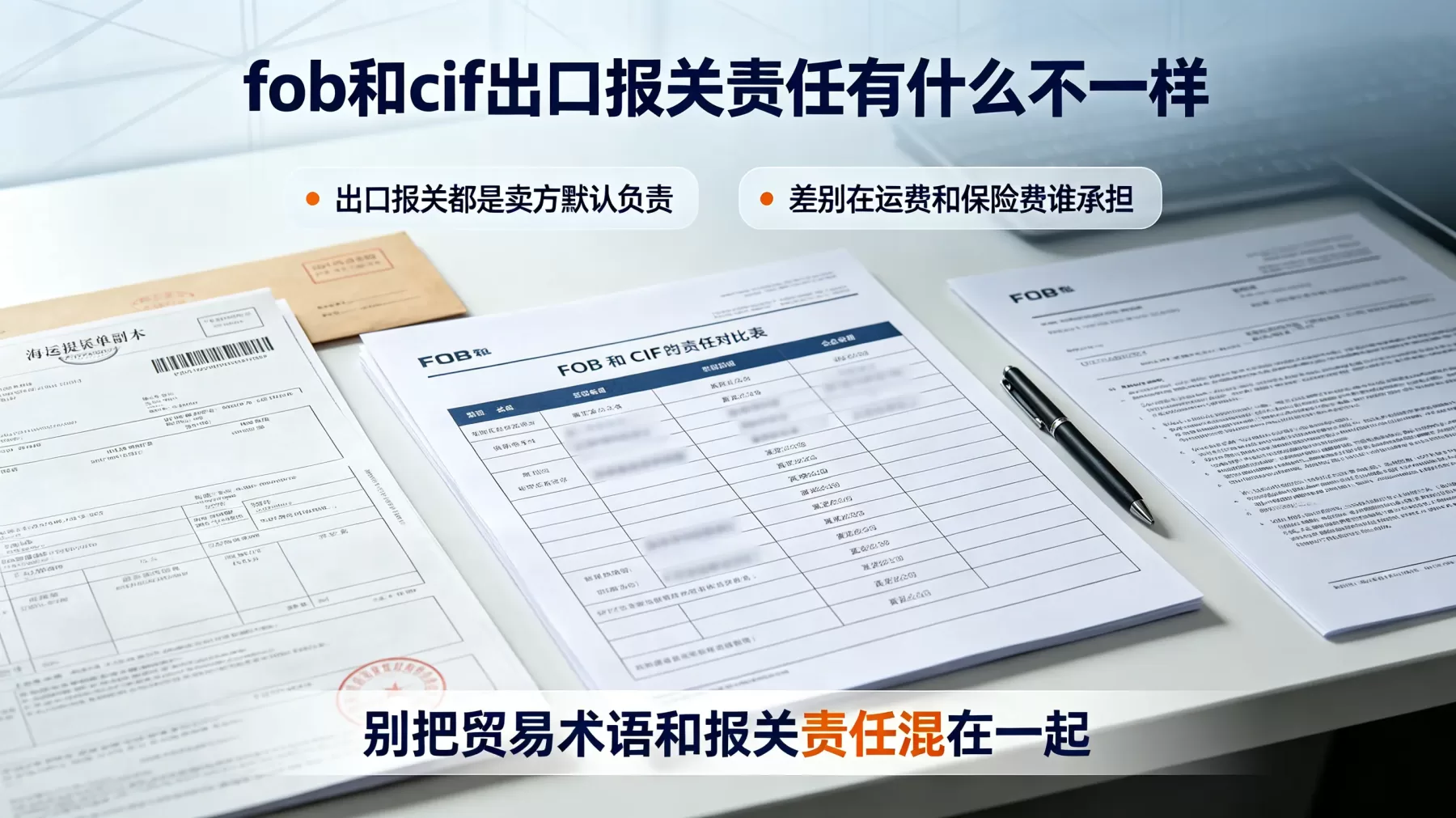 FOB 和 CIF 的出口报关责任相似,差别主要在运费和保险费