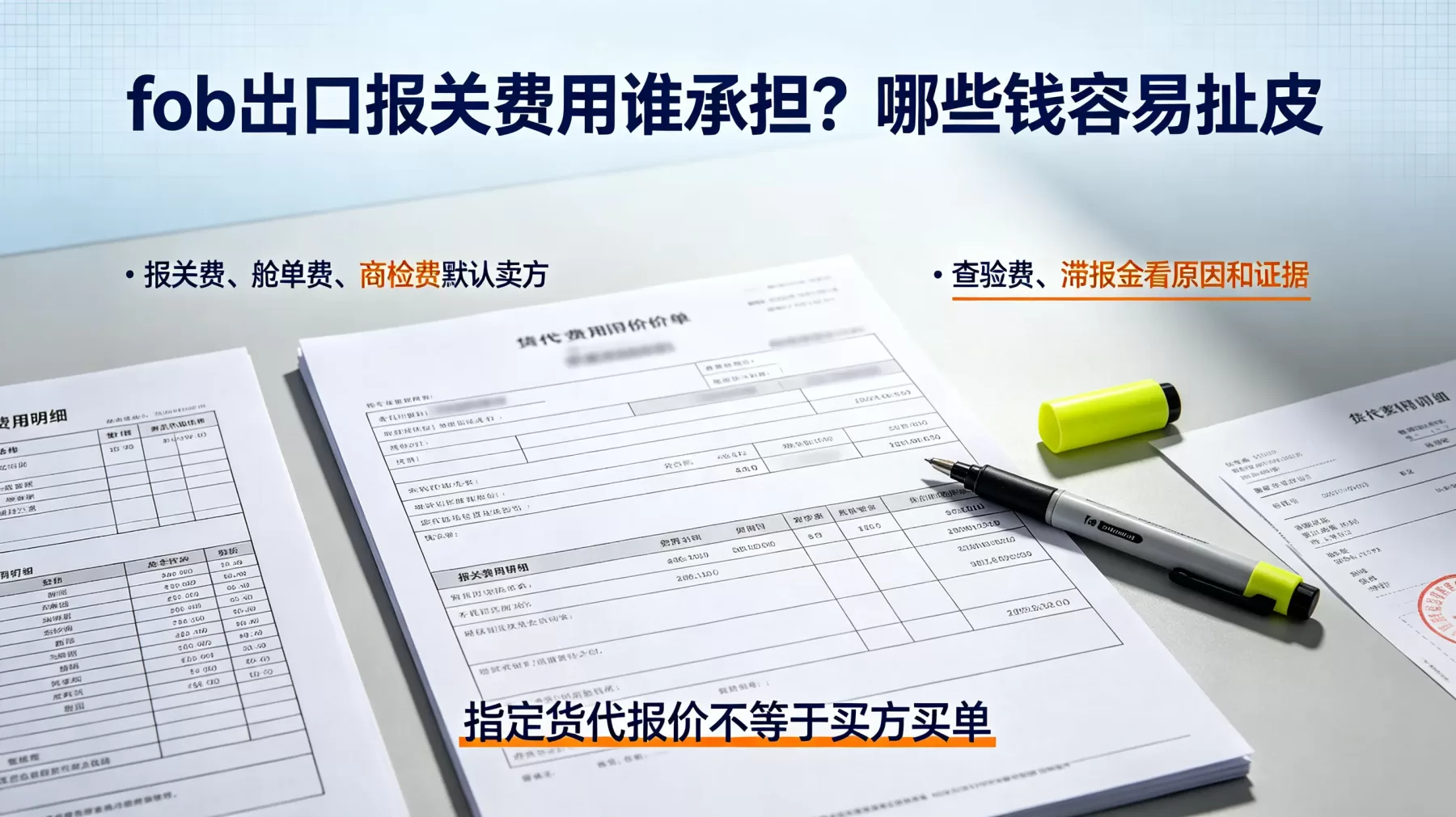 报关费、舱单费、商检费默认卖方承担,额外费用要看原因和证