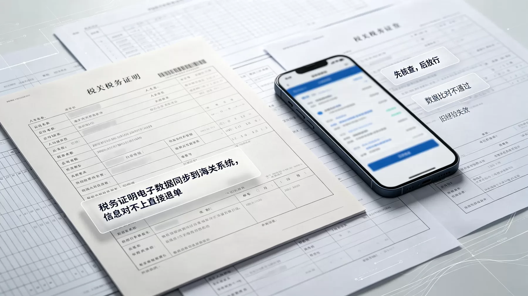 现在税务证明电子数据会同步到海关系统,申报信息一旦对不上,很可能直接退单