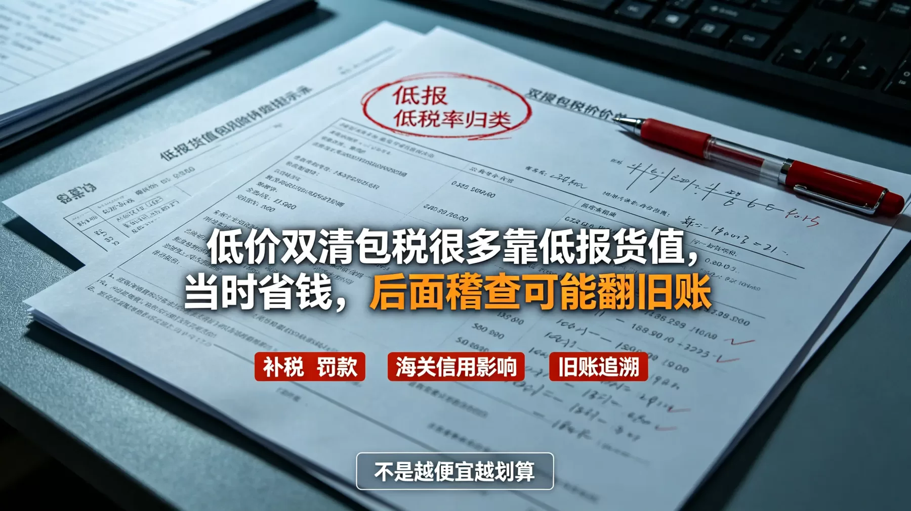 低价双清包税常见风险是低报货值或低税率归类,当时省成本,后续可能被稽查补税罚款