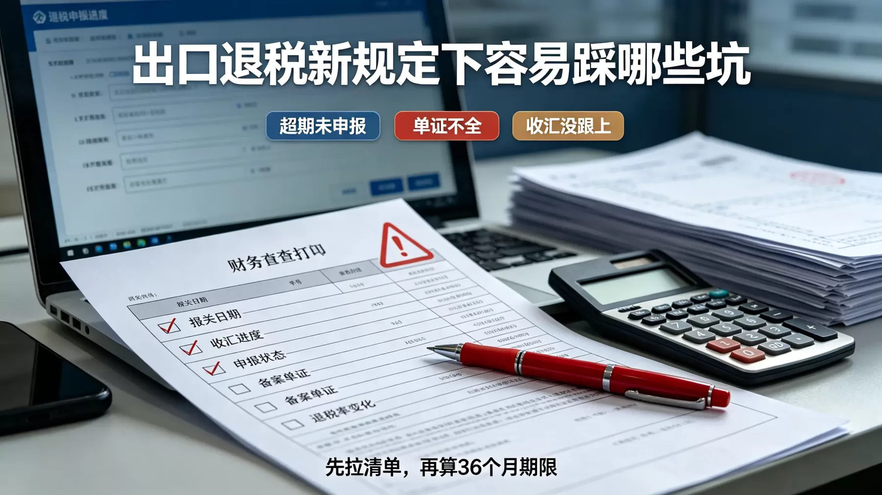 出口退税新规定下,企业要重点自查超期未申报、单证不全和收汇进度滞后三类风险