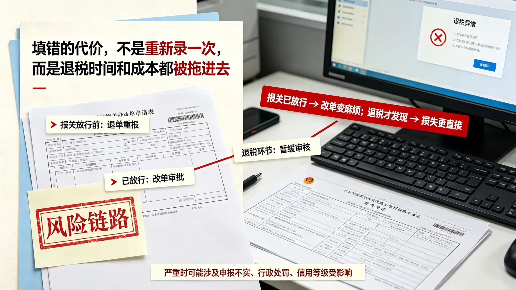 同一栏位,发现得越早越容易补救;等到退税环节再处理,代价通常最大