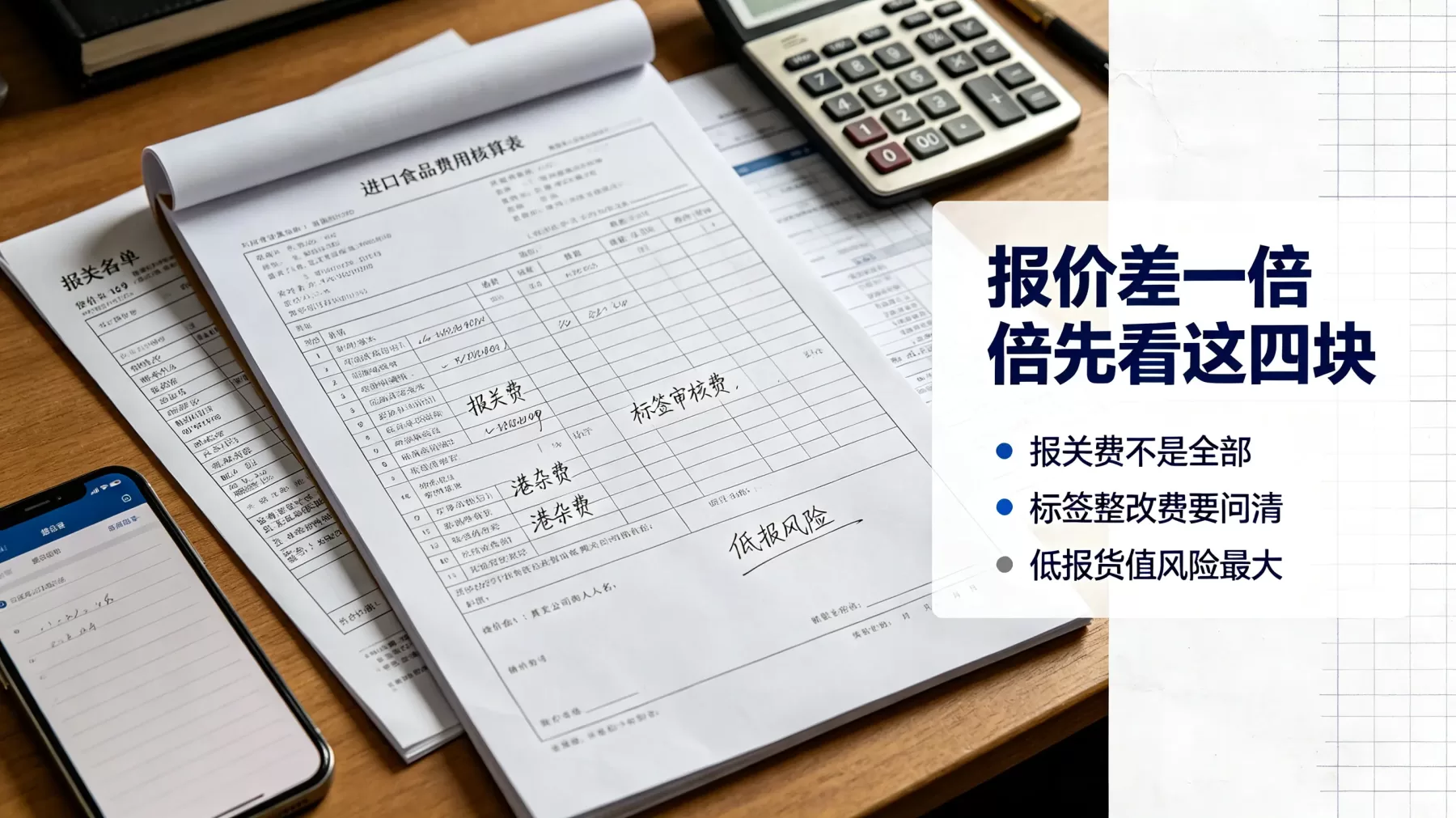 同样是上海进口食品清关公司,报价差一倍很常见,关键看费用明细是否写透 上海进口食品清关公司费用报价核算表实拍图