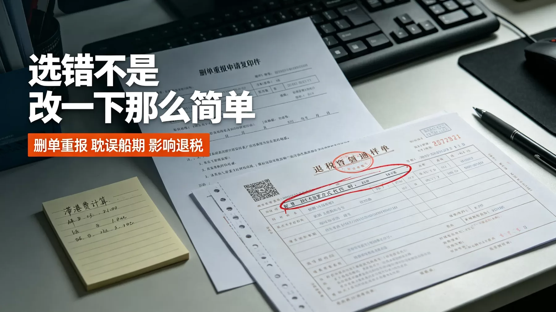 监管方式报错可能导致删单重报、耽误船期,甚至影响后续出口退税办理 9710 报关和一般贸易报关选错后果提醒图