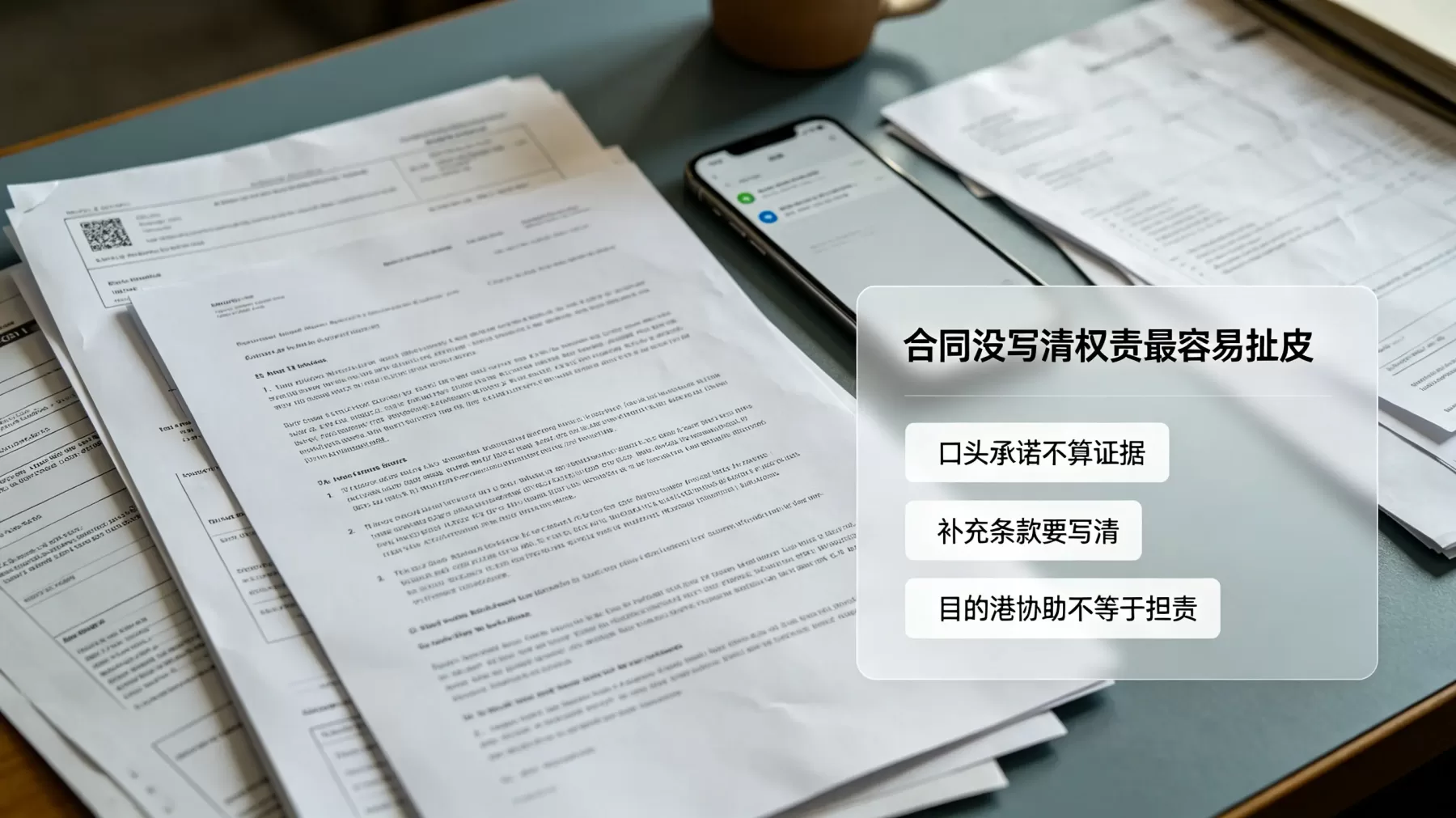 合同只写 FOB 不够,关键是把谁负责什么、费用谁承担写进补充条款 FOB 合同未写明清关权责导致纠纷举证实拍图