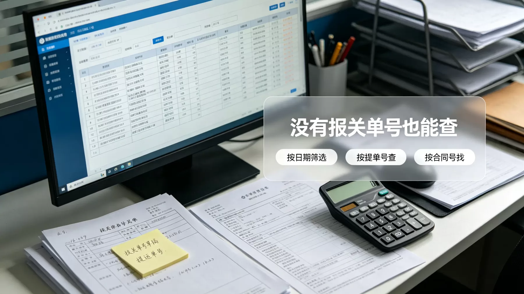 没有报关单号,也可以按日期区间、提运单号或合同号筛选自己名下的进口报关单 海关进口货物报关单无单号查询方法实拍图