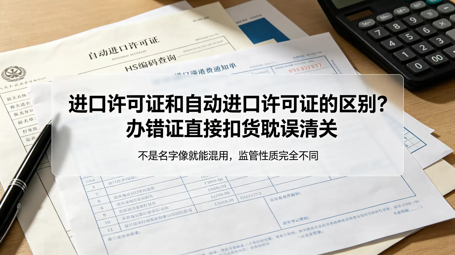 进口许可证和自动进口许可证不是名字相似就能混用,办错证可能直接导致扣货、退单和滞港费增加 进口许可证和自动进口许可证的区别封面,办错证扣货清关延误场景