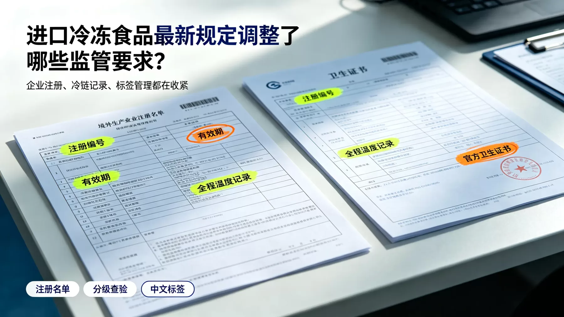 进口冷冻食品最新规定重点关注境外生产企业注册、分级查验、冷链温度记录和中文标签管理 进口冷冻食品最新规定监管要求调整示意