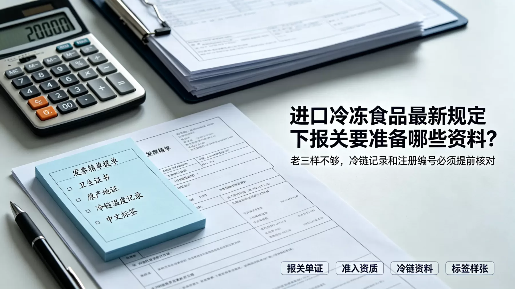 进口冷冻食品报关不能只准备发票箱单提单,冷链温度记录、企业注册编号和卫生证书必须提前核对 进口冷冻食品报关资料清单,冷链温度记录准备示意