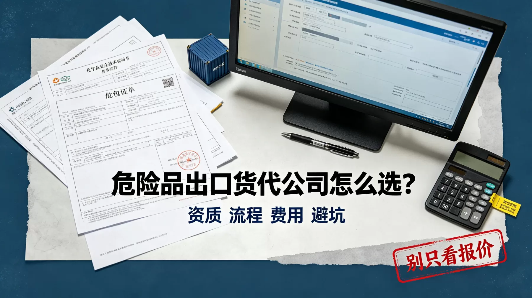 危险品出口货代公司选择指南封面,含资质、流程、费用、避坑关键词 危险品出口不是普货,选货代先看资质和真实操作能力