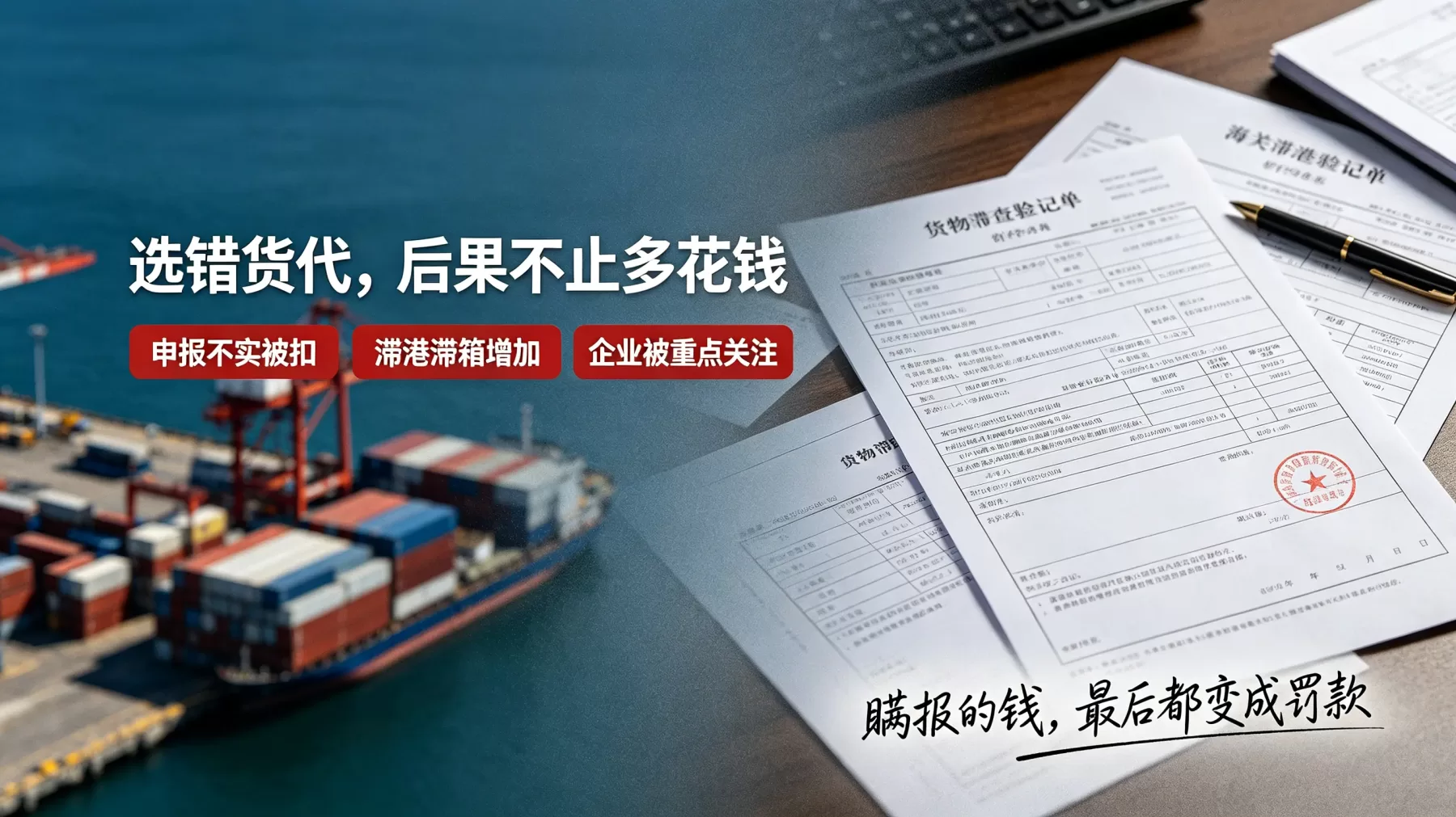 危险品出口货代选错风险示意图,含扣货、滞港、罚款、重点关注企业风险 危险品出口一旦申报不实或瞒报,损失可能远超过那点差价