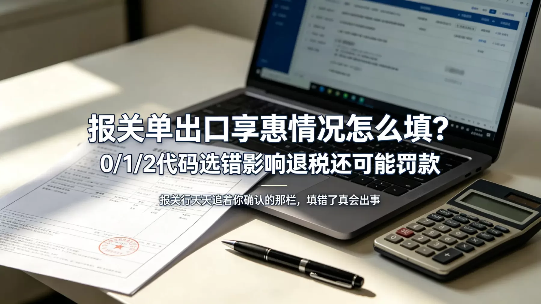 报关单出口享惠情况怎么填？0/1/2 代码选错影响退税还可能罚款