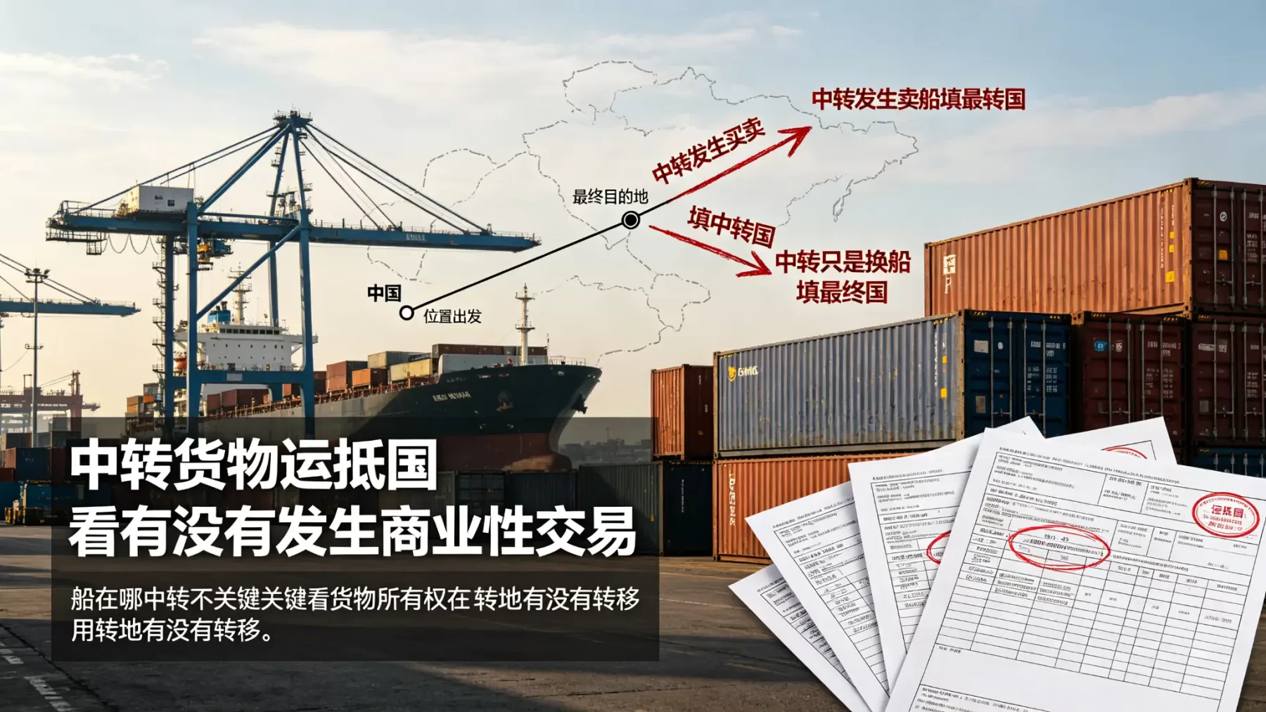中转货物报关单运抵国填写判断，商业性交易决定运抵国填哪个