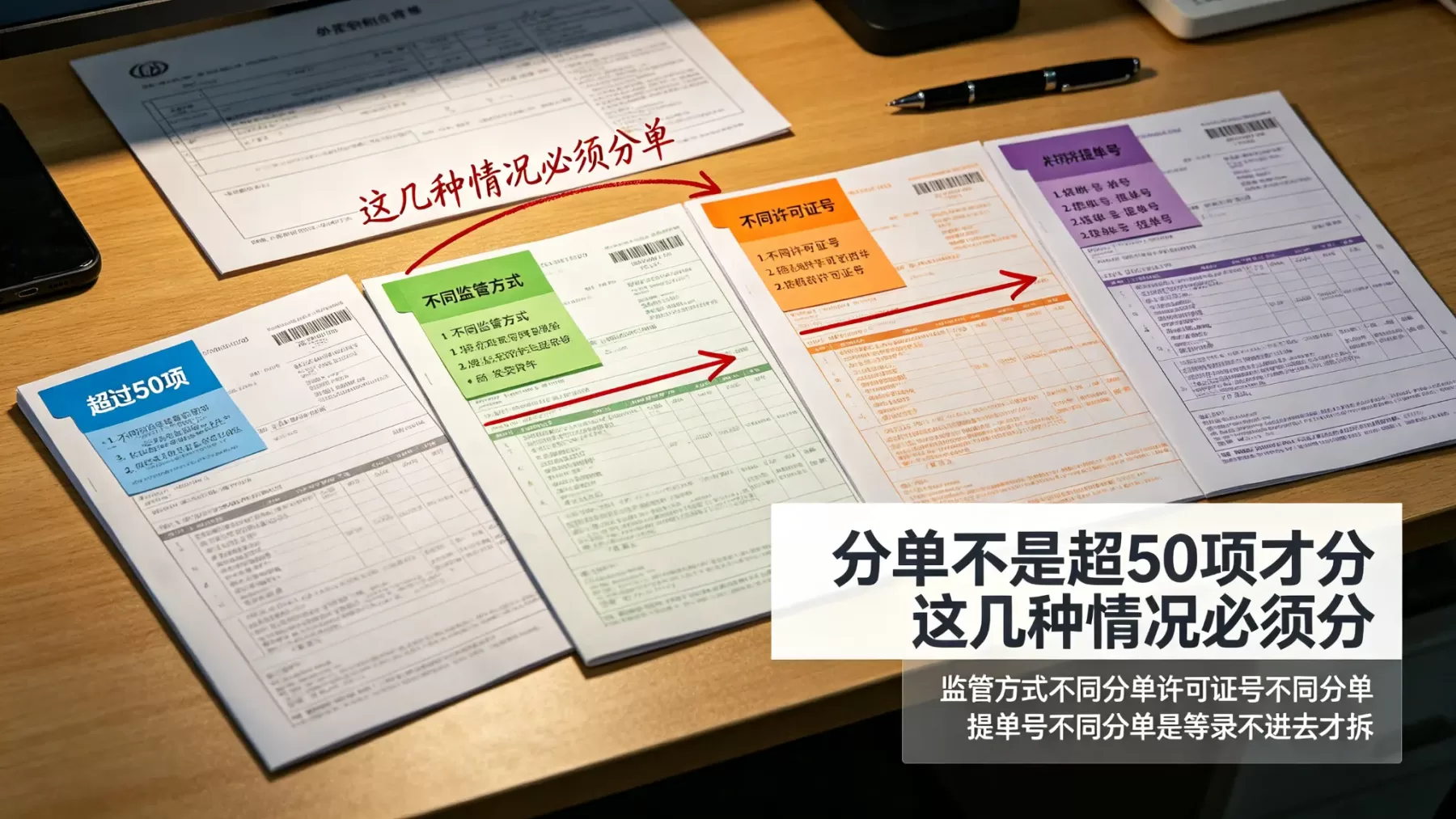 报关单分单四种情况，监管方式许可证号提单号不同必须分