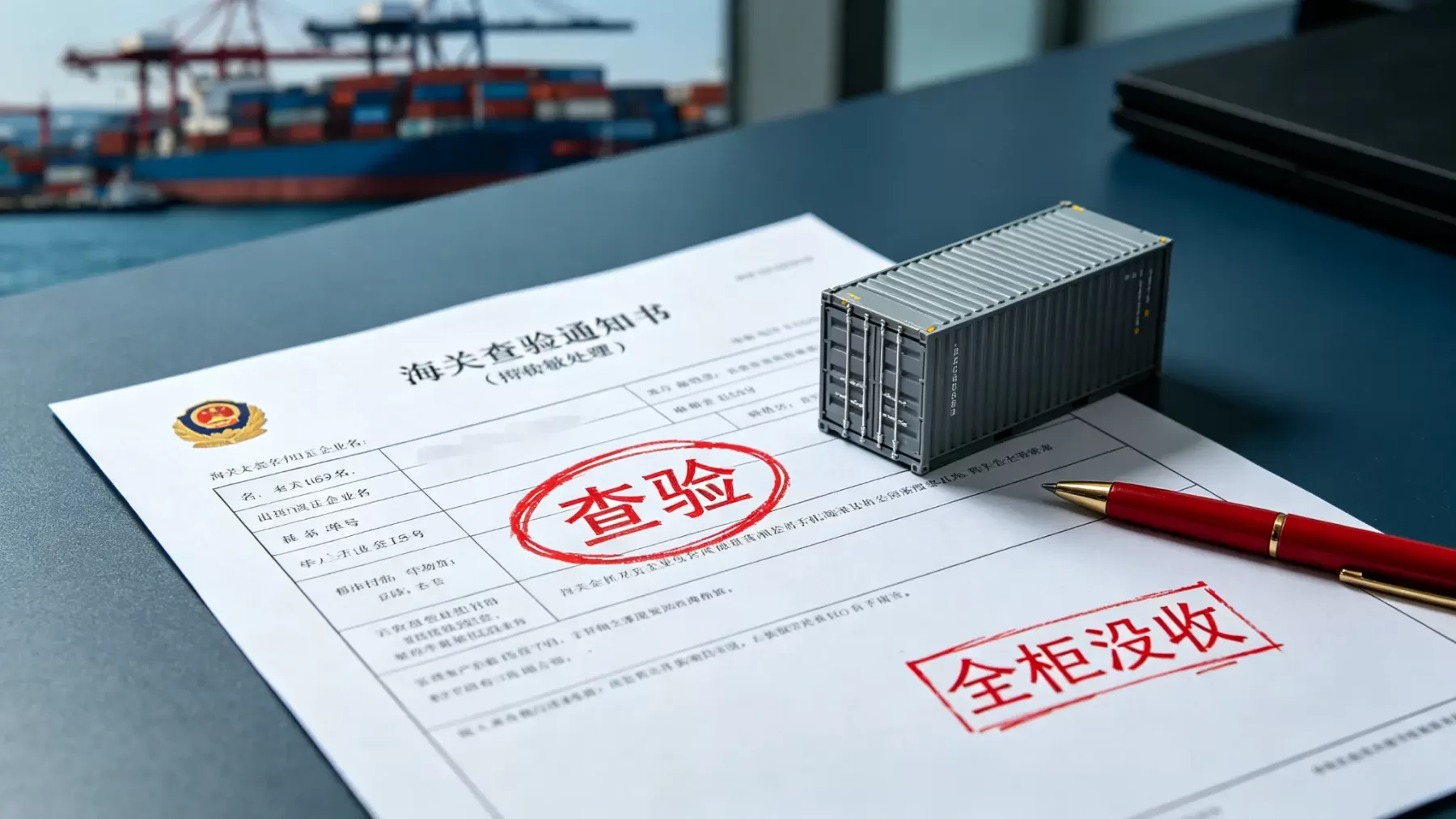 中欧班列俄罗斯清关海关查验通知书与集装箱模型,标注全柜没收风险 中欧班列俄罗斯清关海关查验通知书与集装箱模型,标注全柜没收风险