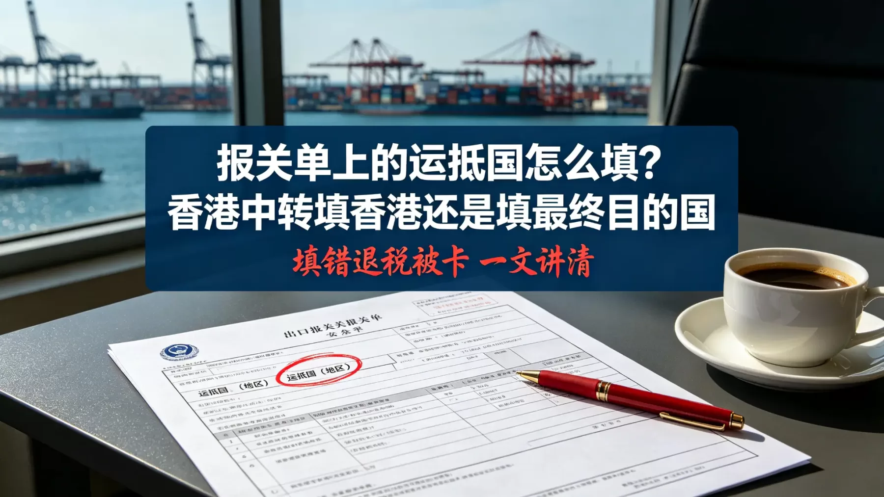 报关单上的运抵国怎么填?香港中转填香港还是填最终目的国 报关单运抵国填写指南封面,出口报关单运抵国栏目红圈标注与港口码头实拍