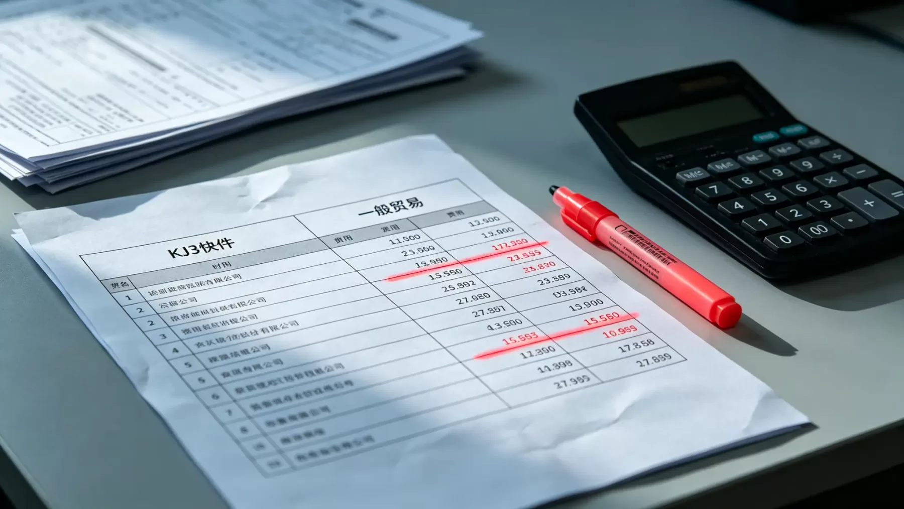 广州机场进口清关 KJ3 与一般贸易费用对比表实拍